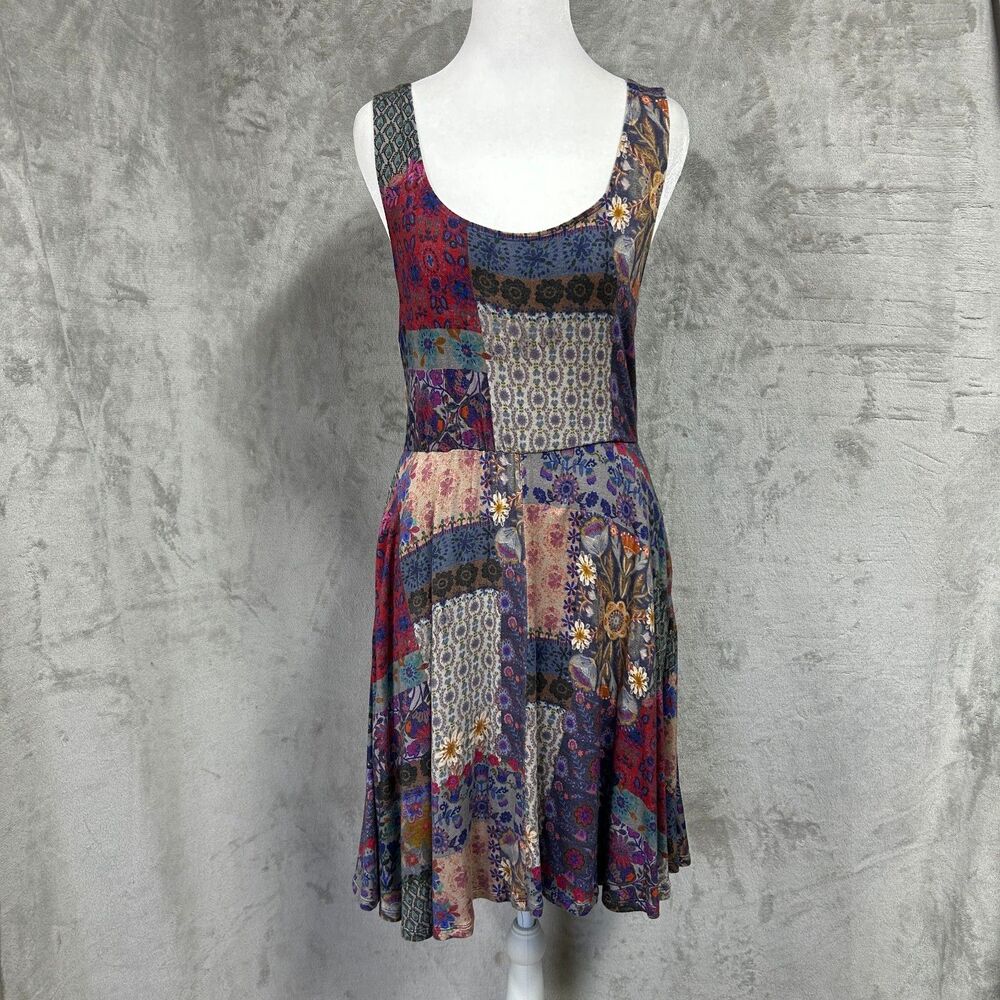 Natural Life Patchwork Print Dress Tank Boho Folk Earthy Goblin Sz M